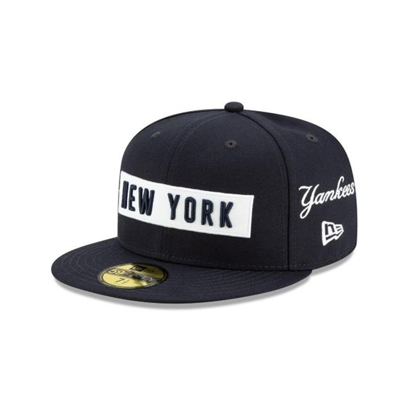 MLB New York Yankees Boxed Wordmark 59Fifty Fitted (MGI3380) - Blue New Era Caps